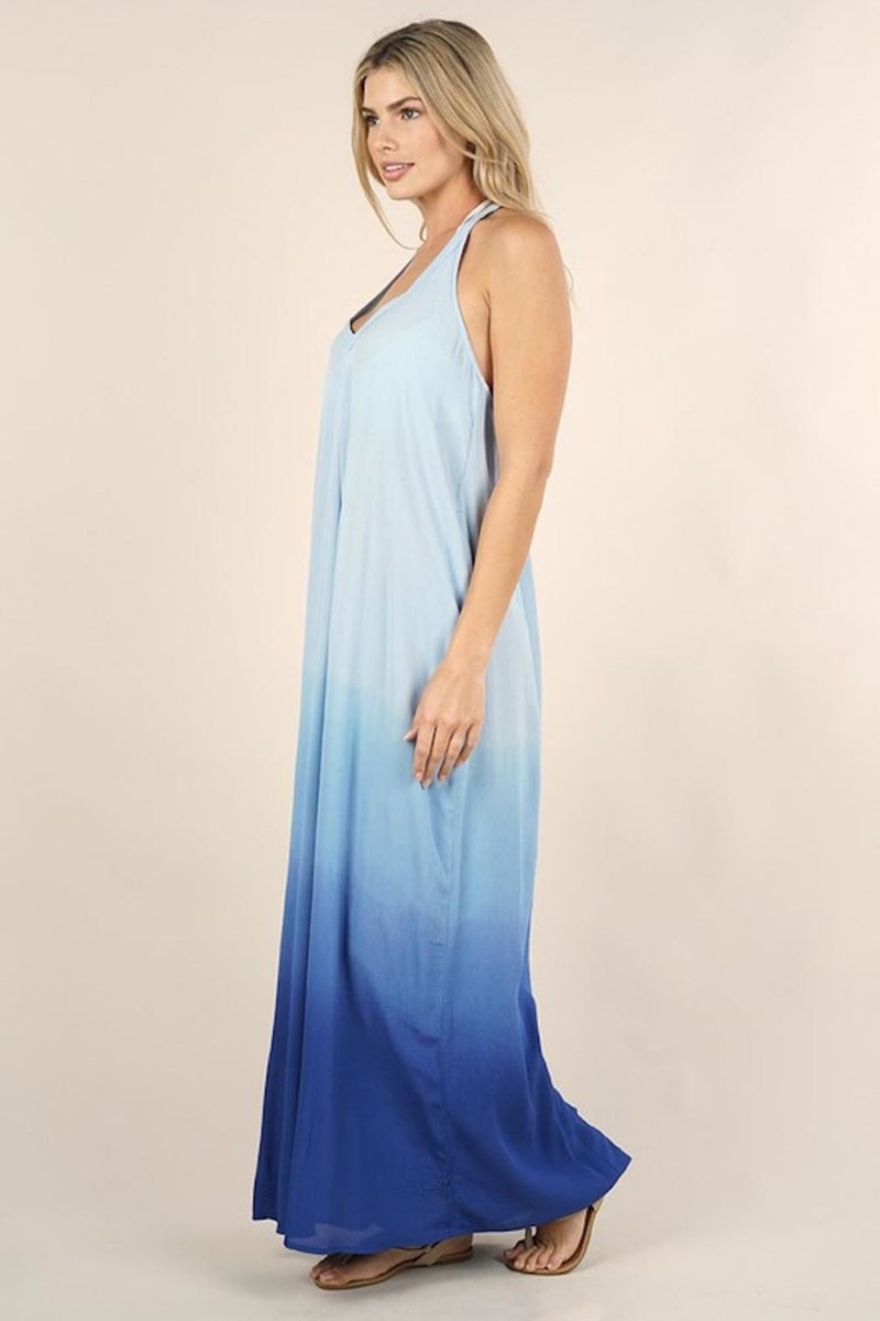 Double Shade Blue Ombre Maxi Dress