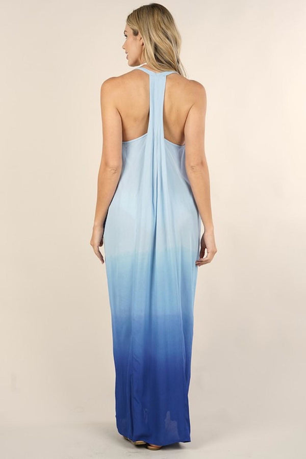Sleevless Blue Ombre Maxi Dress